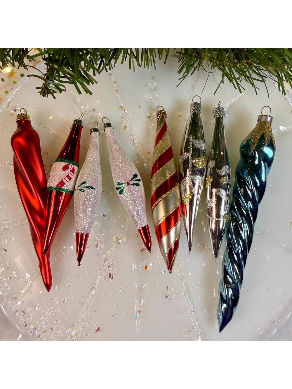 Blown Glass Icicle Ornaments - Set of 8